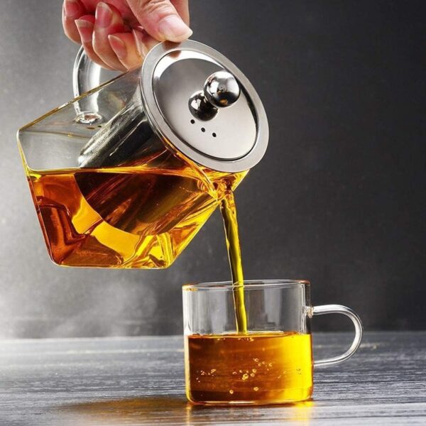 Heat-Resistant Glass Tea Pot Stainless Steel Filter Teapot Square Flower Teapot With Infuser Stovetop Safe Tea Kettle, Blooming and Loose Leaf Tea Pot 750ml - Image 12