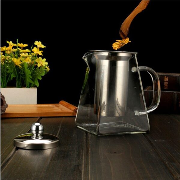 Heat-Resistant Glass Tea Pot Stainless Steel Filter Teapot Square Flower Teapot With Infuser Stovetop Safe Tea Kettle, Blooming and Loose Leaf Tea Pot 750ml - Image 14