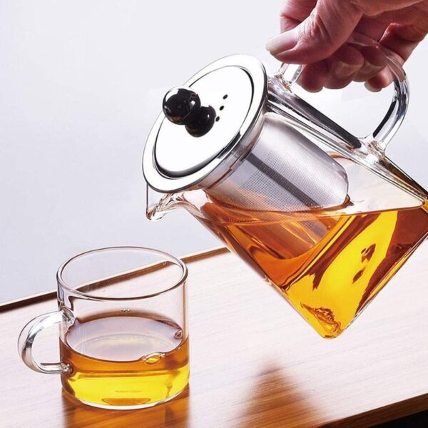 Heat-Resistant Glass Tea Pot Stainless Steel Filter Teapot Square Flower Teapot With Infuser Stovetop Safe Tea Kettle, Blooming and Loose Leaf Tea Pot 750ml - Image 15