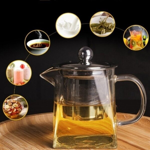 Heat-Resistant Glass Tea Pot Stainless Steel Filter Teapot Square Flower Teapot With Infuser Stovetop Safe Tea Kettle, Blooming and Loose Leaf Tea Pot 750ml - Image 8