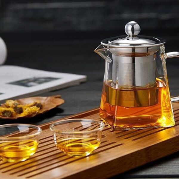 Heat-Resistant Glass Tea Pot Stainless Steel Filter Teapot Square Flower Teapot With Infuser Stovetop Safe Tea Kettle, Blooming and Loose Leaf Tea Pot 750ml - Image 9